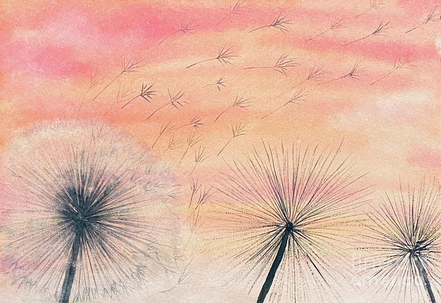 Dandelions at Sunset Painting by Lisa Neuman