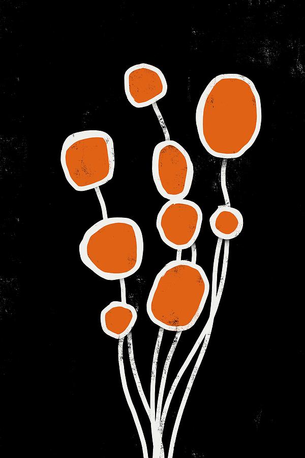 Dandelions - Playful, Modern, Abstract Painting - Orange And Black Digital Art