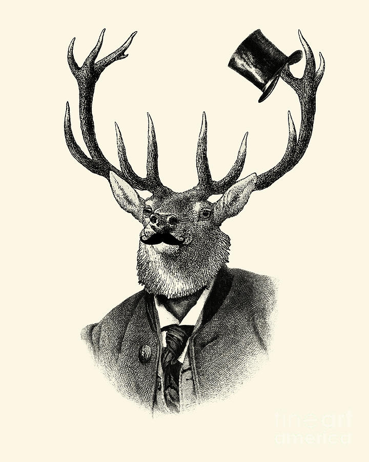 Deer Digital Art - Dandy deer portrait by Madame Memento
