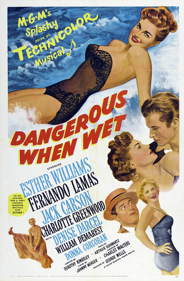 Vintage Mixed Media - Dangerous When Wet, with Esther Williams and Fernando Lamas, 1953 by Movie World Posters