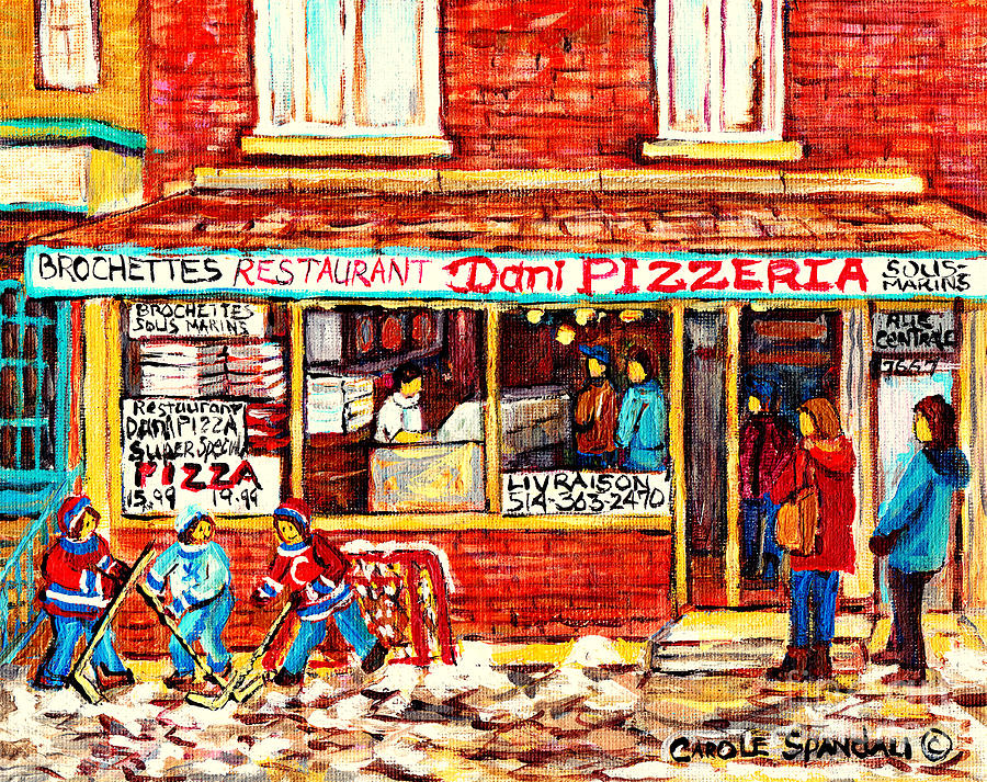 Dani Pizzeria Brochettes Pizza And Subs Lasalle Montreal Best Restaurants Carole Spandau Hockey Art Painting by Carole Spandau
