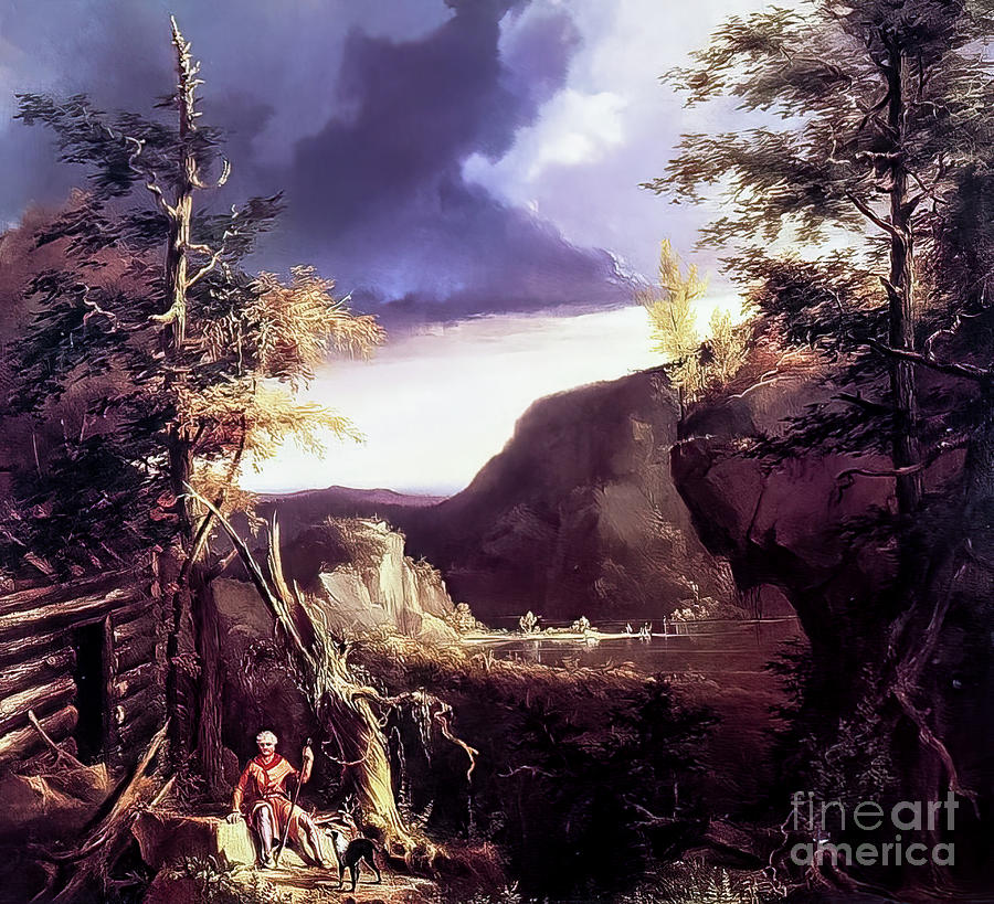 Daniel Boone Sitting on the Door of His Cabin on the Great Osage Painting by Thomas Cole
