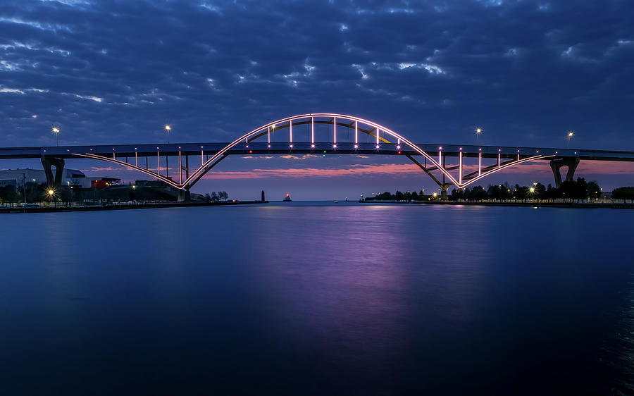 Daniel Hoan Bridge Lights Photograph by Paulette Marzahl