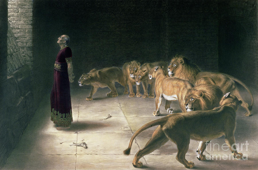 Lion Painting - Daniel in the Lions Den by Briton Riviere, oil on canvas by Briton Riviere