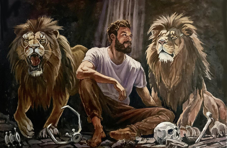 Daniel in the Lions Den Painting by Frank Harris