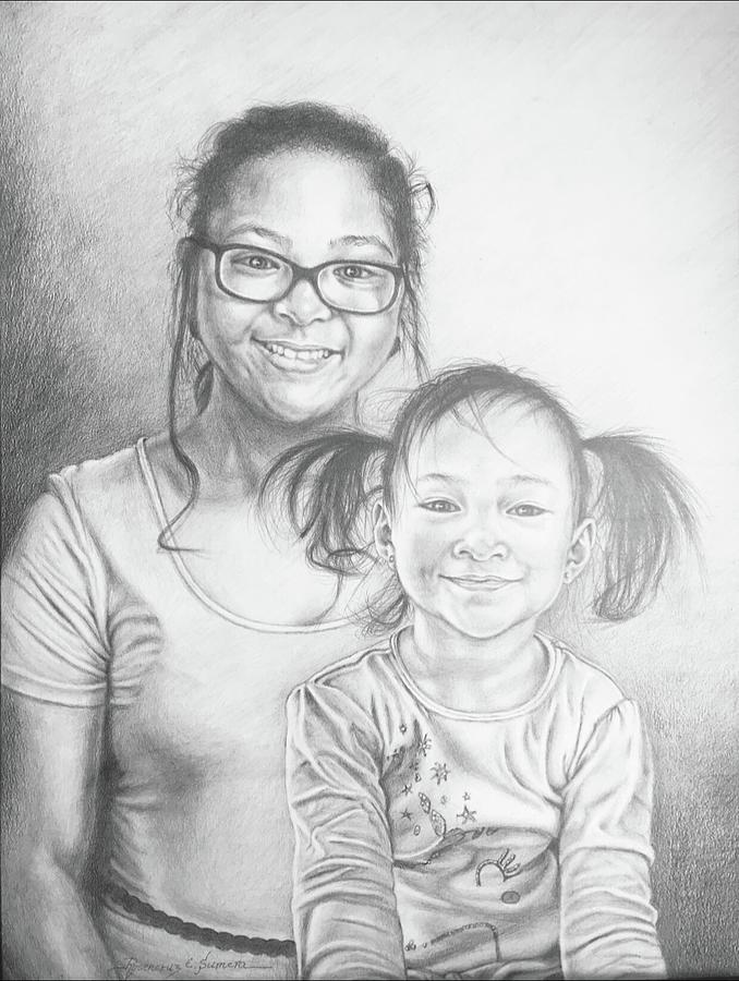 Portraiture Drawing - Daniella and Destiny by Rosencruz  Sumera