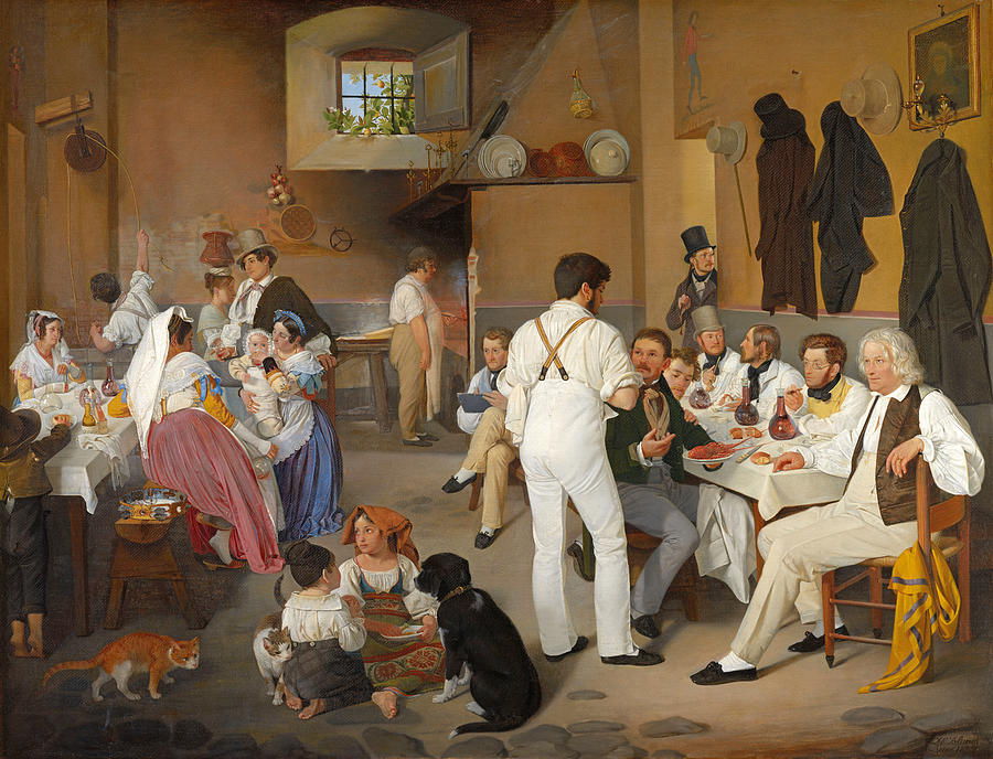 Danish artists at the Osteria La Gensola in Rome Painting by Ditlev Blunck