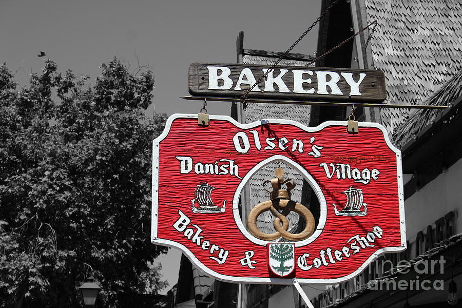 Danish Bakery And Coffeeshop Sign Selective Coloring Solvang Ca Photograph