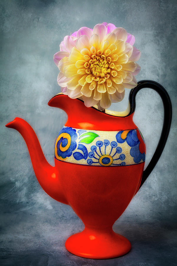 Still Life Photograph - Danish Teapot With Dahlia by Garry Gay