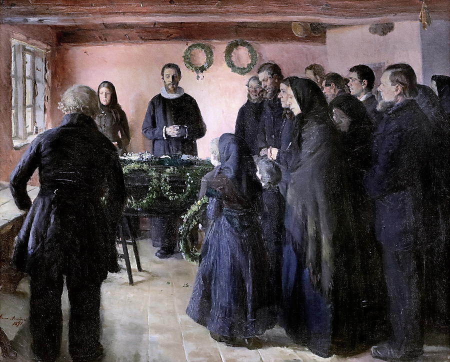 Danish  Un Enterrement A Funeral Painting