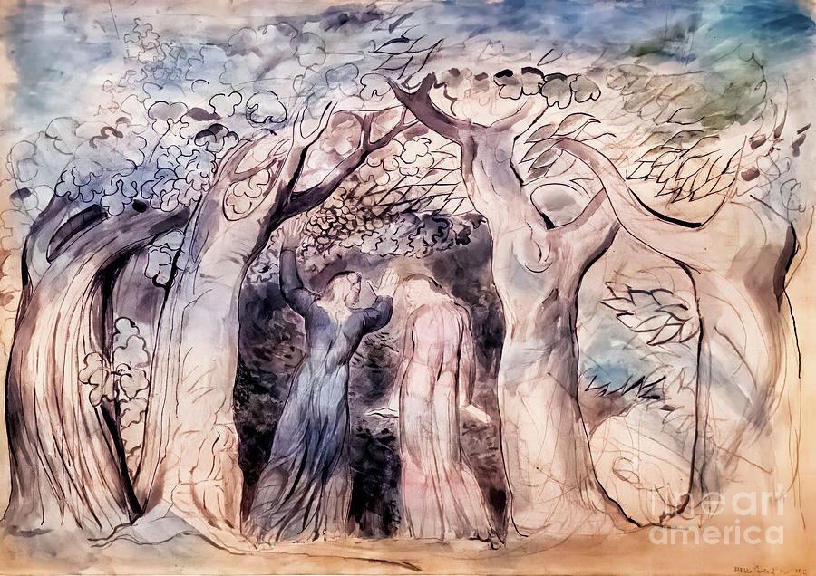 Dante and Virgil Penetrating the Forest by William Blake 1826 Painting by William Blake