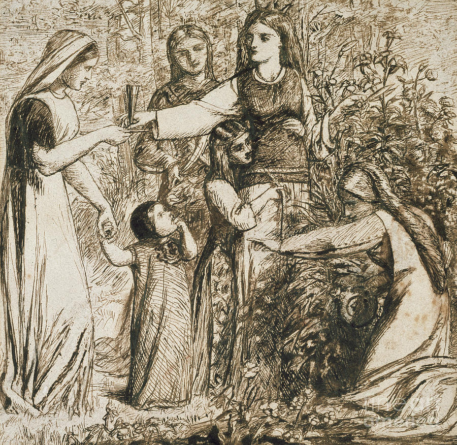 Dantes Vision of Matilda gathering Flowers, 1855  Drawing by Dante Gabriel Charles Rossetti