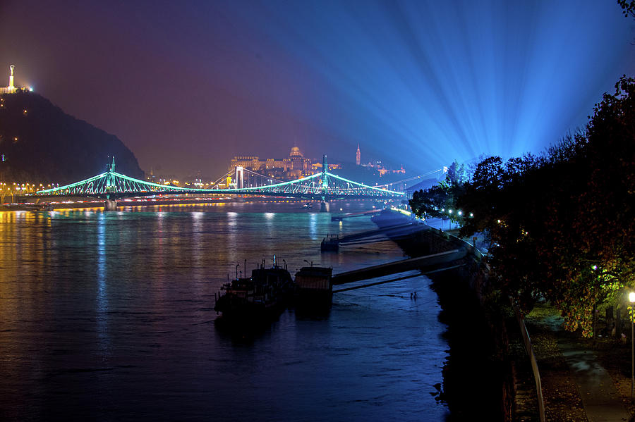 Danube Bridges at night, Budapest  Photograph by Judith Barath