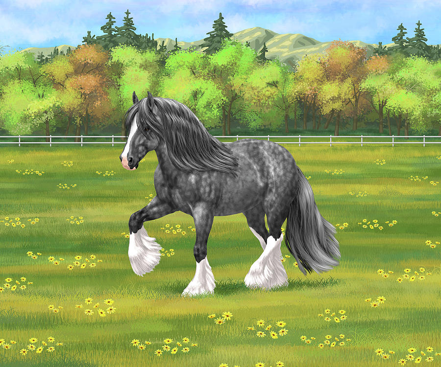 Horse Painting - Dapple Gray Gypsy Vanner Irish Cob Tinker Draft Horse by Crista Forest