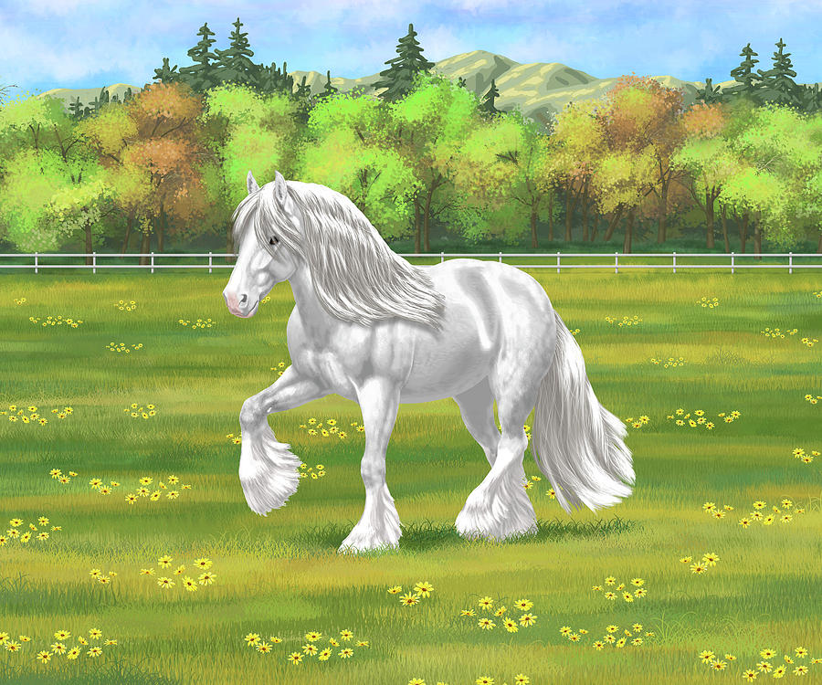 Horse Painting - Dapple Gray White Gypsy Vanner Irish Cob Tinker Draft Horse by Crista Forest