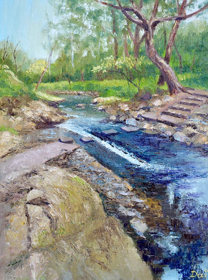 Darebin Creek Stepping Stone Ford Painting by Dai Wynn
