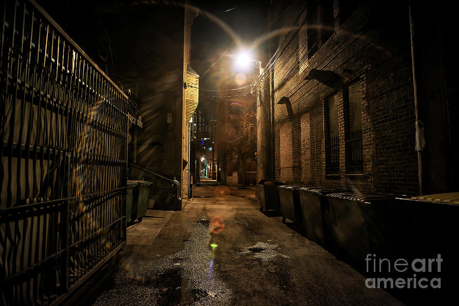 Vintage Photograph - Dark and Eerie Chicago Alley at Night by Bruno Passigatti