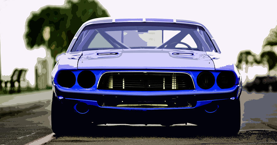 Car Digital Art - Dark Blue 1973 Dodge Challenger Race Car by Thespeedart