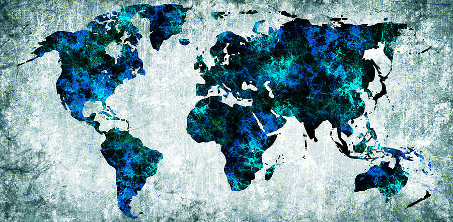 Dark Blue Blend World Map Digital Art by Finnian P - Fine Art America