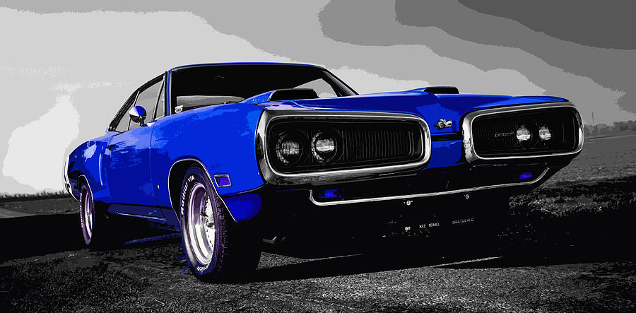 Car Digital Art - Dark Blue Dodge SuperBee by Thespeedart