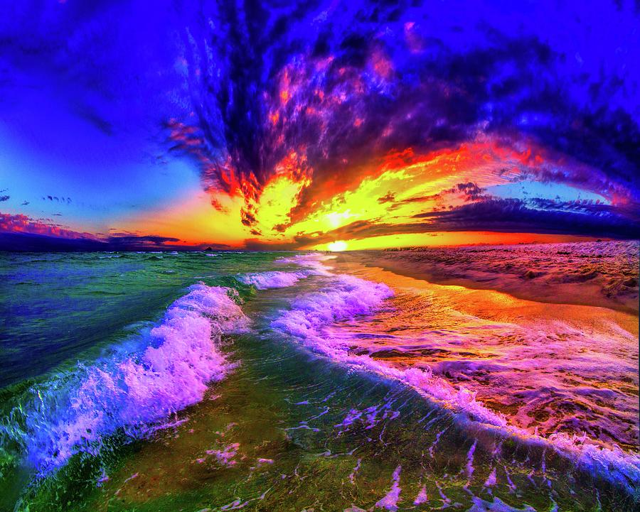 Dark Colorful Blue Pink Beach Ocean Sunset Photograph by Eszra Tanner