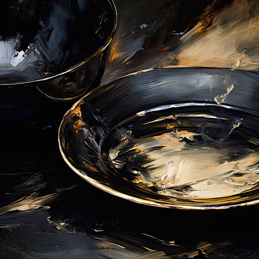 Dark Elegance - Black and Gold Kitchen Art Painting by Lourry Legarde