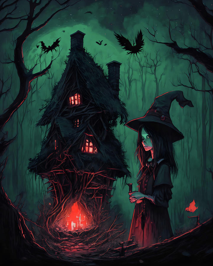 Dark Forest Witch Cottage Digital Art by Ellie Eerie - Fine Art America