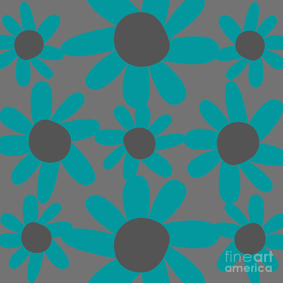 Dark Gray and Blue Floral Pattern Digital Art by Christie Olstad