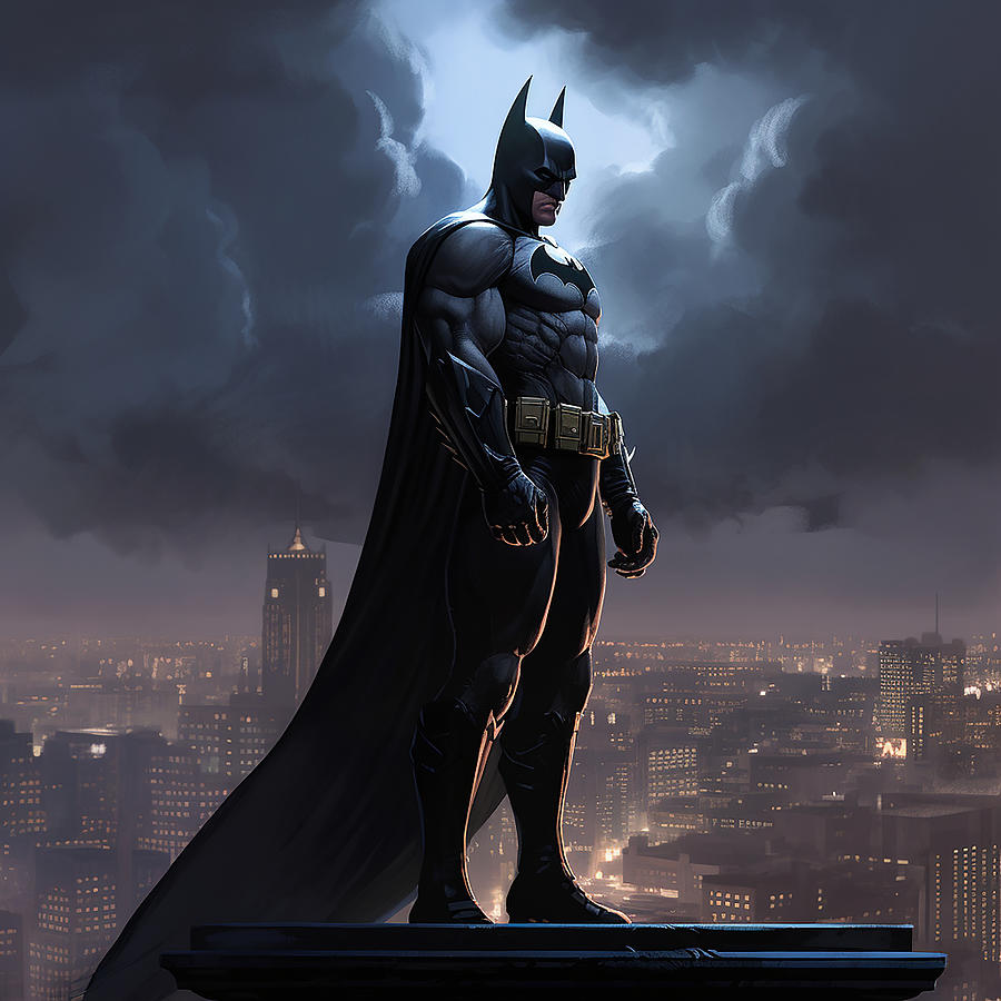 Dark Knight's Watch - Batman Overlooking Gotham City Digital Art by ...