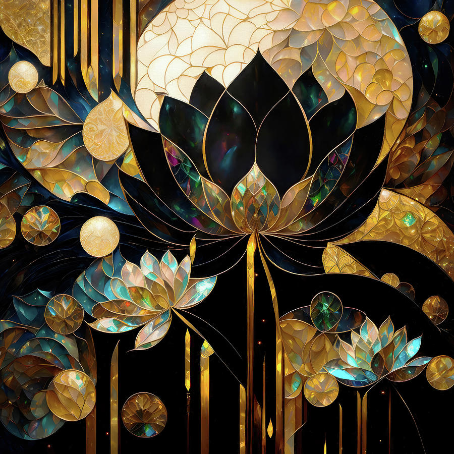 Dark Lotus Meets Moon Digital Art by Peggy Collins