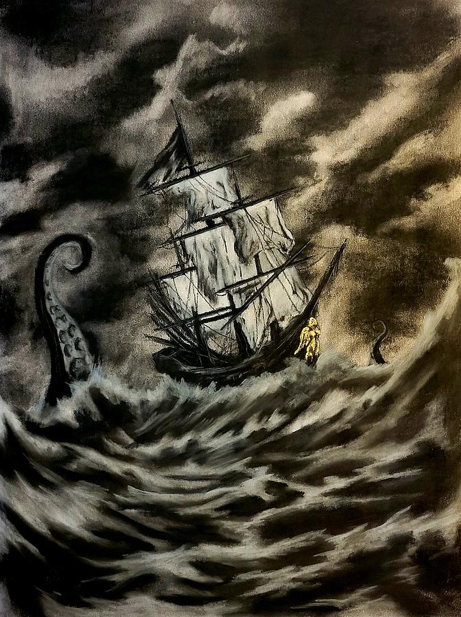 Black And White Drawing - Dark Night for Pirates by Zachary Thomas