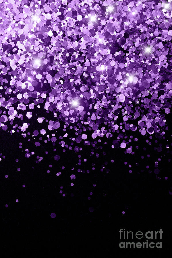 Abstract Mixed Media - Dark Night Purple Black Glitter #1 Faux Glitter #shiny #decor #art by Anitas and Bellas Art