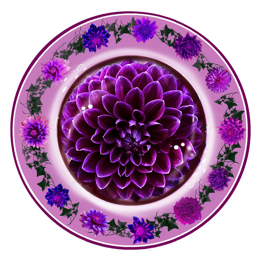 Dark Purple Dahlia Plate Digital Art by Julie Rodriguez Jones