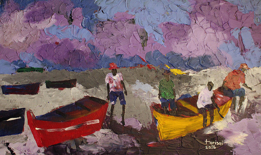 Dark Purple Fishing Sky Painting by Tarizai Munsvhenga
