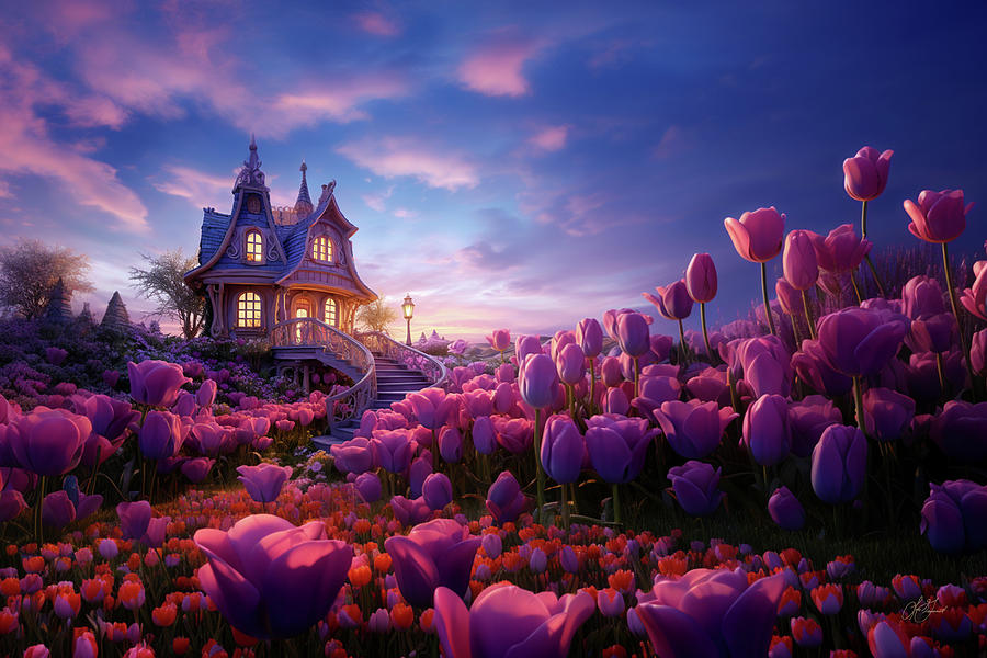 Dark Purple Tulip House Digital Art by Lori Grimmett