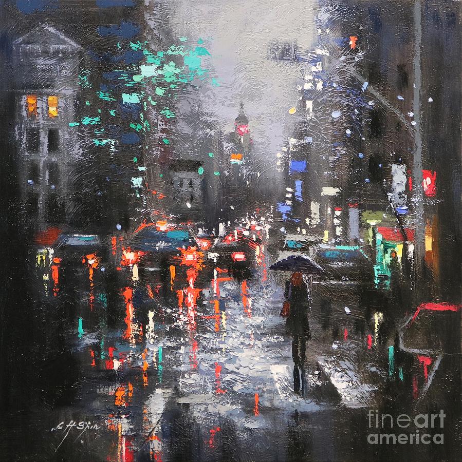 A Rainy Day in New York Painting by Chin h Shin