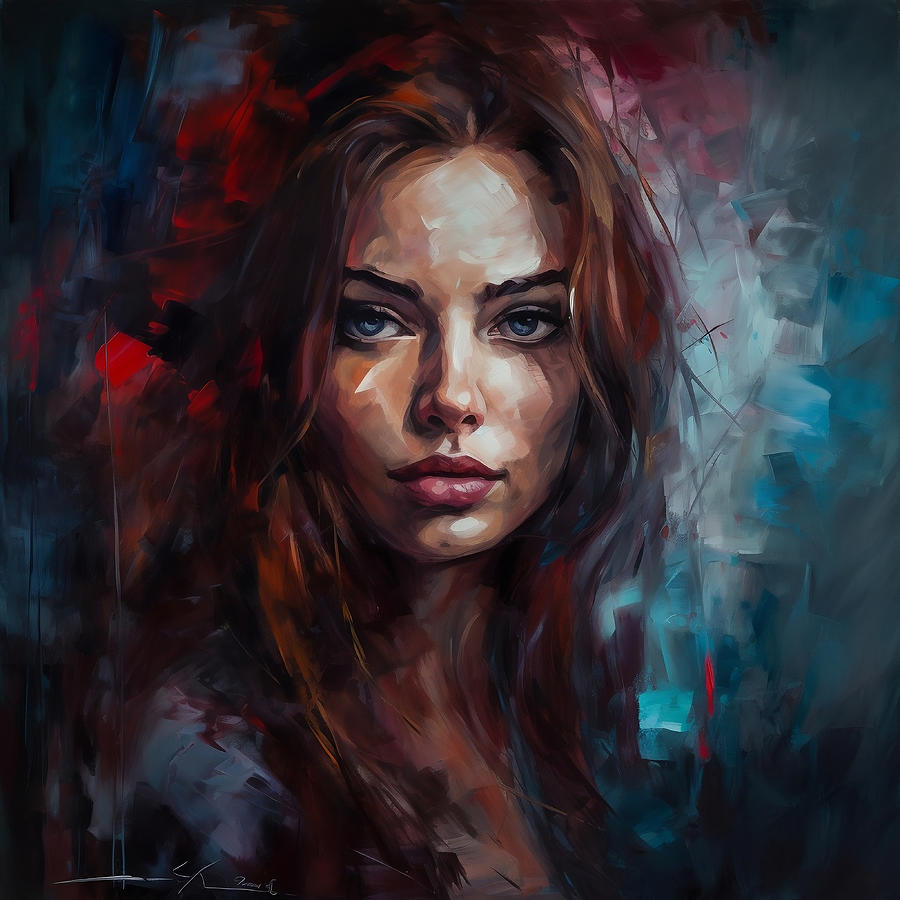 Dark Red And Blue Female Face 04 Digital Art by Mateo Monsalve - Fine ...