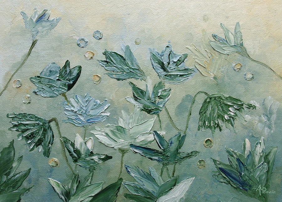 Dark Sea Green Flowers Painting by Angeles M Pomata
