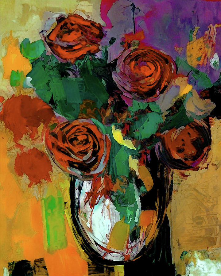 Dark SemiAbstract Rose Composition Painting by Lisa Kaiser