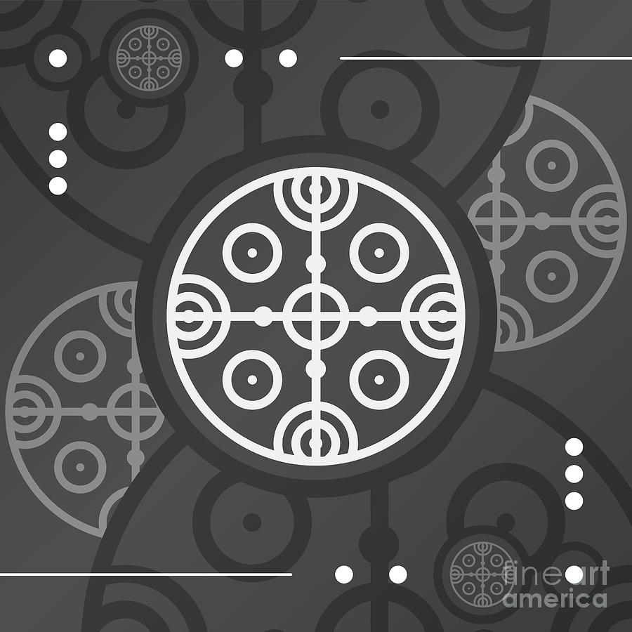 Dark Steely Geometric Glyph Art in Black Gray and White n.0065 Mixed Media by Holy Rock Design