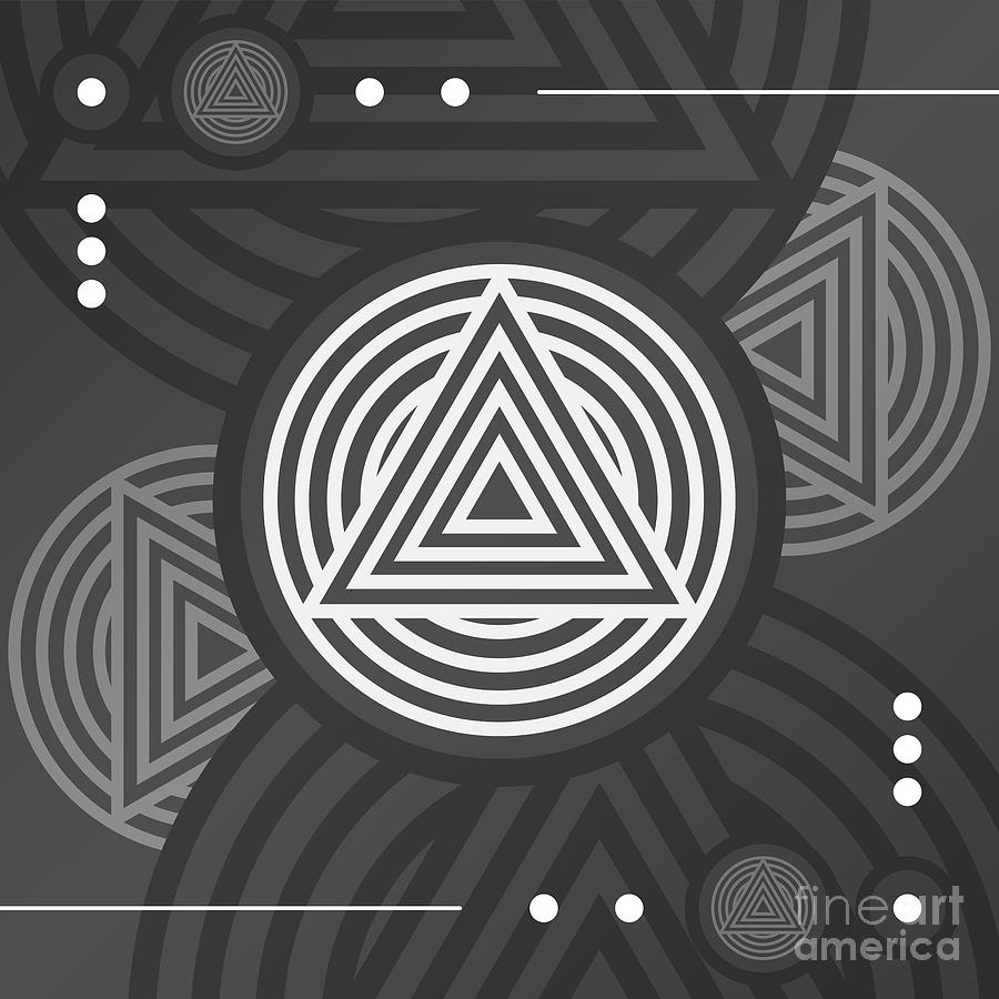 Dark Steely Geometric Glyph Art in Black Gray and White n.0080 Mixed Media by Holy Rock Design