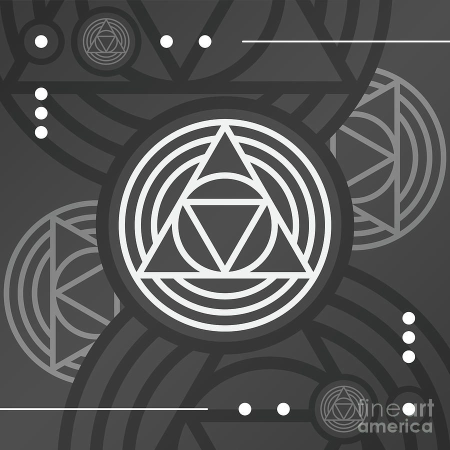 Dark Steely Geometric Glyph Art in Black Gray and White n.0085 Mixed Media by Holy Rock Design