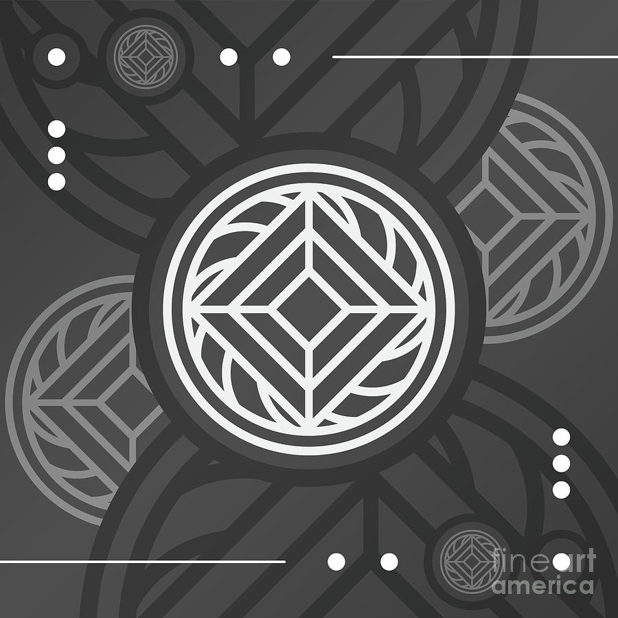 Dark Steely Geometric Glyph Art in Black Gray and White n.0270 Mixed Media by Holy Rock Design