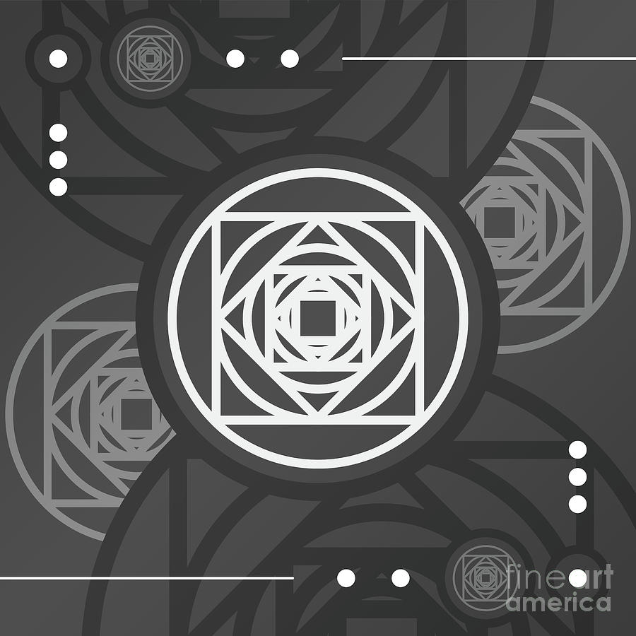 Dark Steely Geometric Glyph Art in Black Gray and White n.0280 Mixed Media by Holy Rock Design