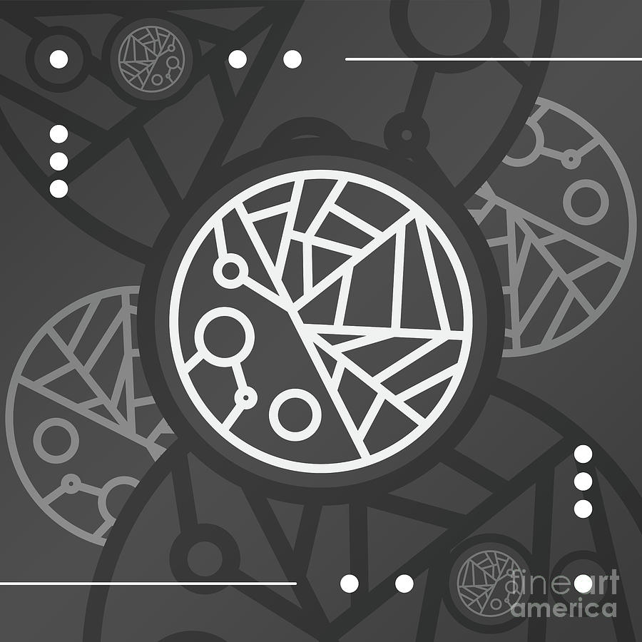 Dark Steely Geometric Glyph Art in Black Gray and White n.0305 Mixed Media by Holy Rock Design