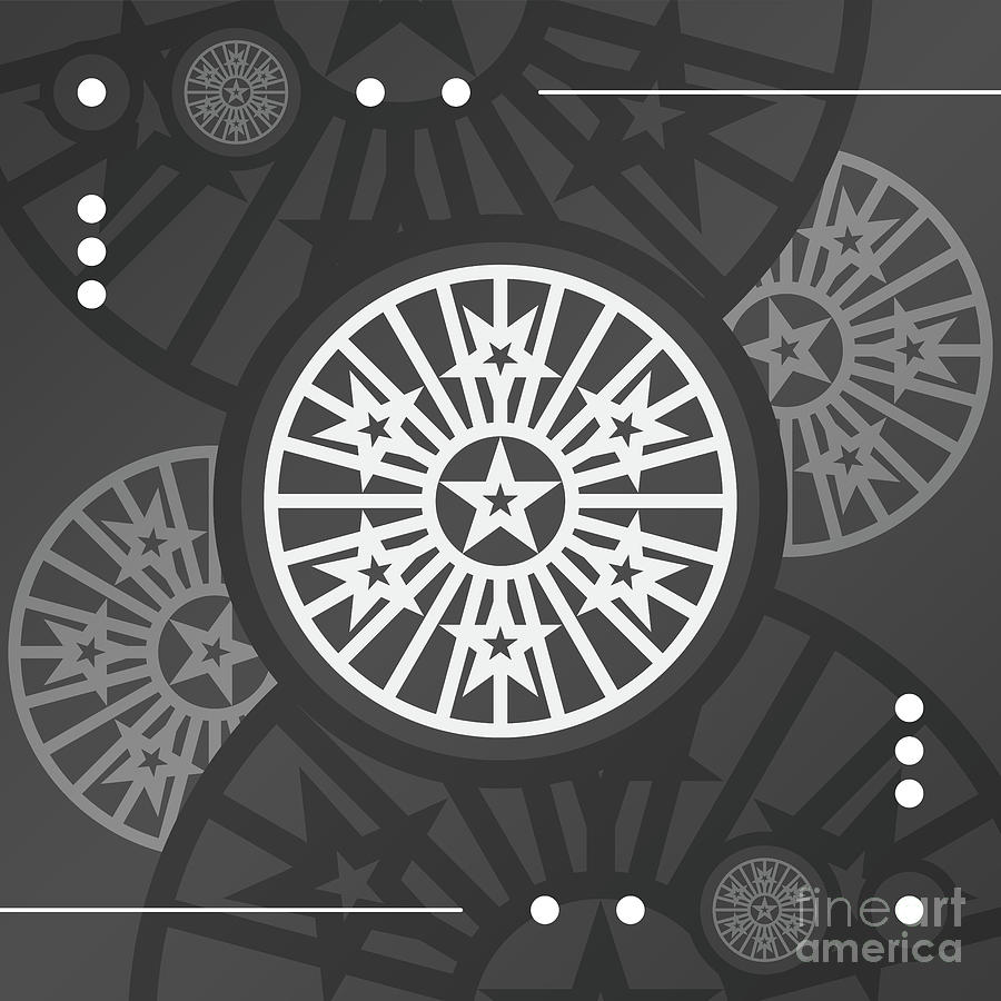 Dark Steely Geometric Glyph Art in Black Gray and White n.0320 Mixed Media by Holy Rock Design