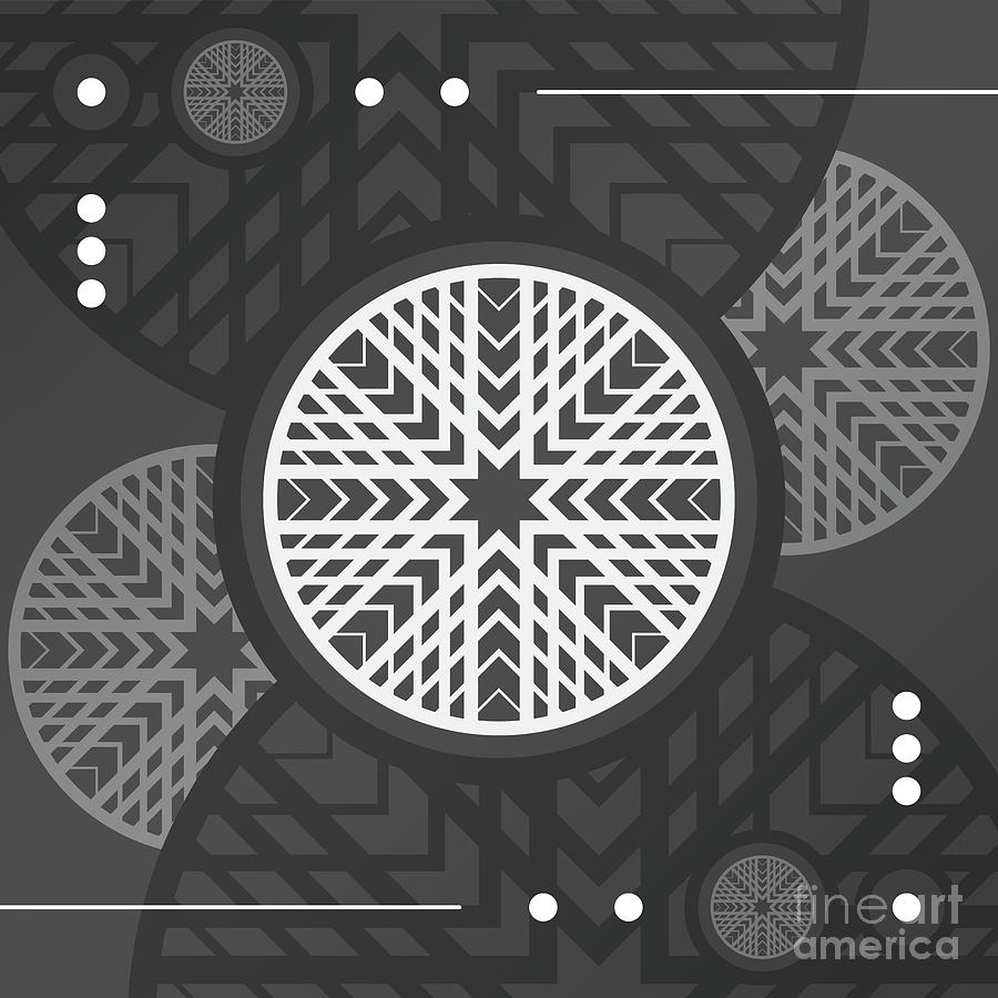 Dark Steely Geometric Glyph Art in Black Gray and White n.0430 Mixed Media by Holy Rock Design