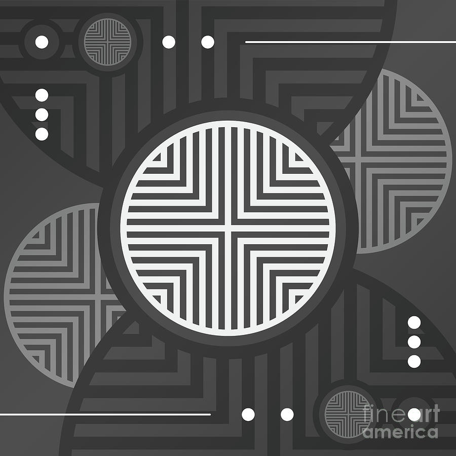 Dark Steely Geometric Glyph Art in Black Gray and White n.0450 Mixed Media by Holy Rock Design