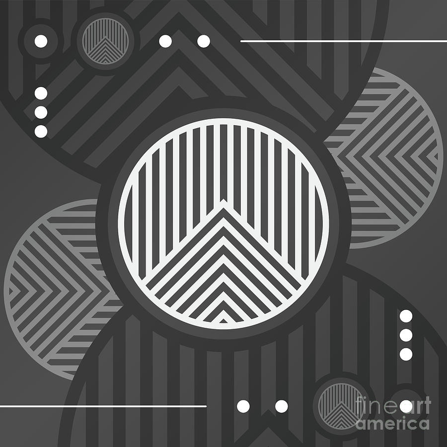 Dark Steely Geometric Glyph Art in Black Gray and White n.0455 Mixed Media by Holy Rock Design