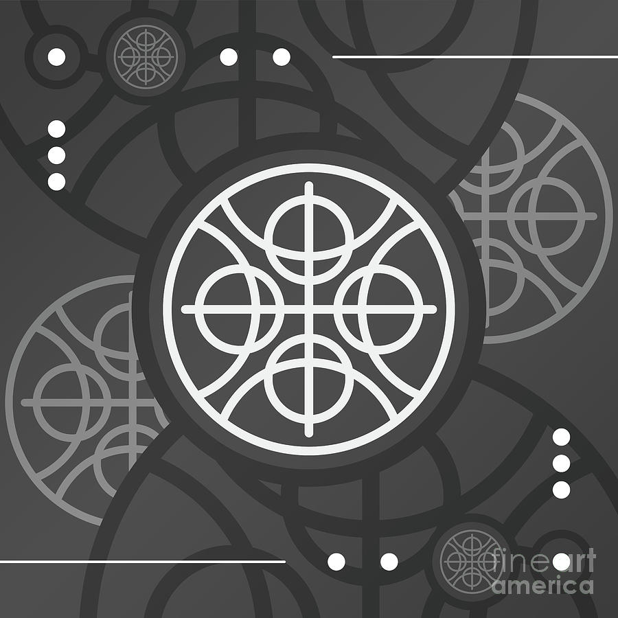 Dark Steely Geometric Glyph Art in Black Gray and White n.0475 Mixed Media by Holy Rock Design